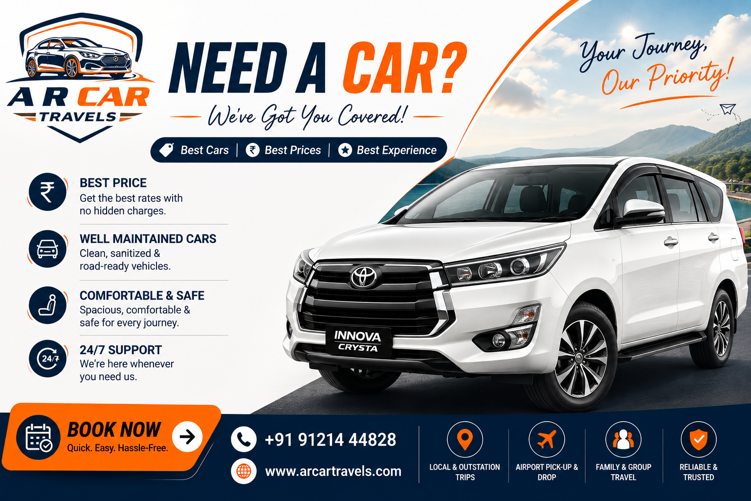 Innova Crysta car rental in Vijayawada